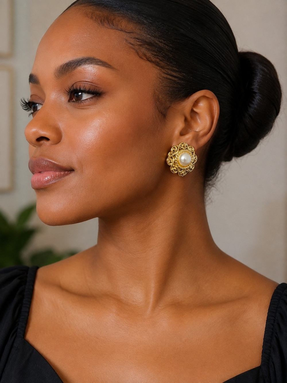 Gold Pearl Filigree Clip-On Earrings - Unbranded